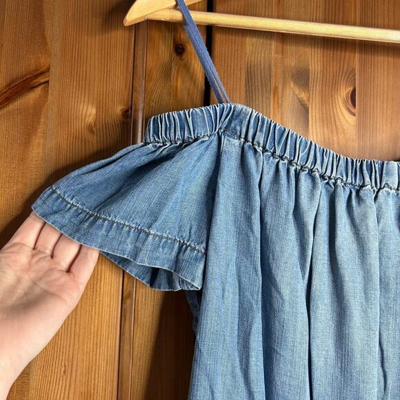 Cloth + Stone Chambray Dress Off The Shoulder Women’s Small Fisherman Americana - Picture 6 of 9